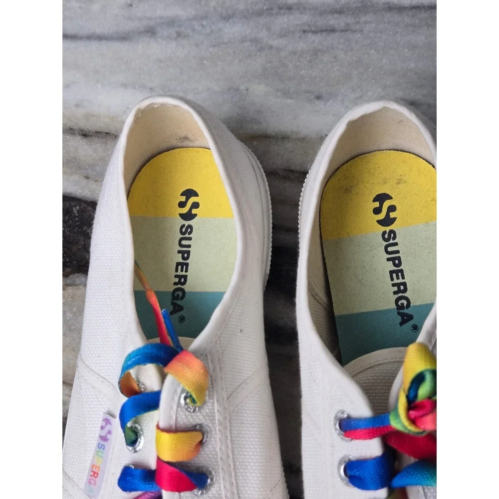 Superga 2750 Cotu White Rainbow Lace Striped Sole Sneakers‎  Womens 8